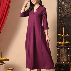 Wine Anarkali With Champa Lace