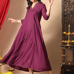 Wine Anarkali With Champa Lace