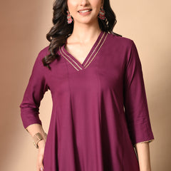 Wine Anarkali With Champa Lace