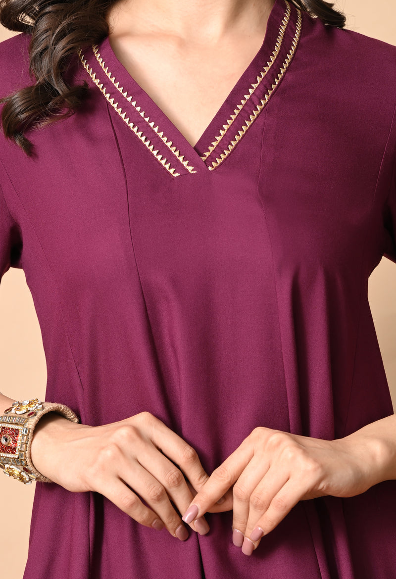 Wine Anarkali With Champa Lace