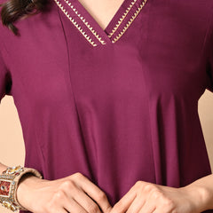 Wine Anarkali With Champa Lace