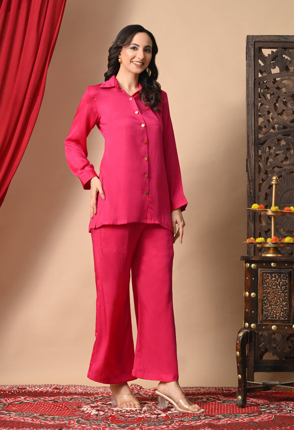 Hot Pink Modal Satin Cord Set