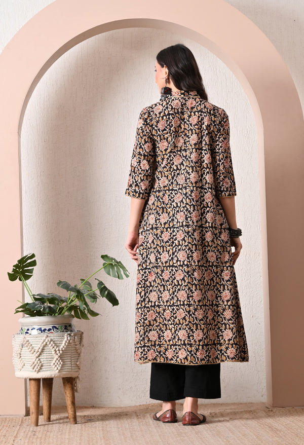 Floral Hand Block Anarkali Kurta