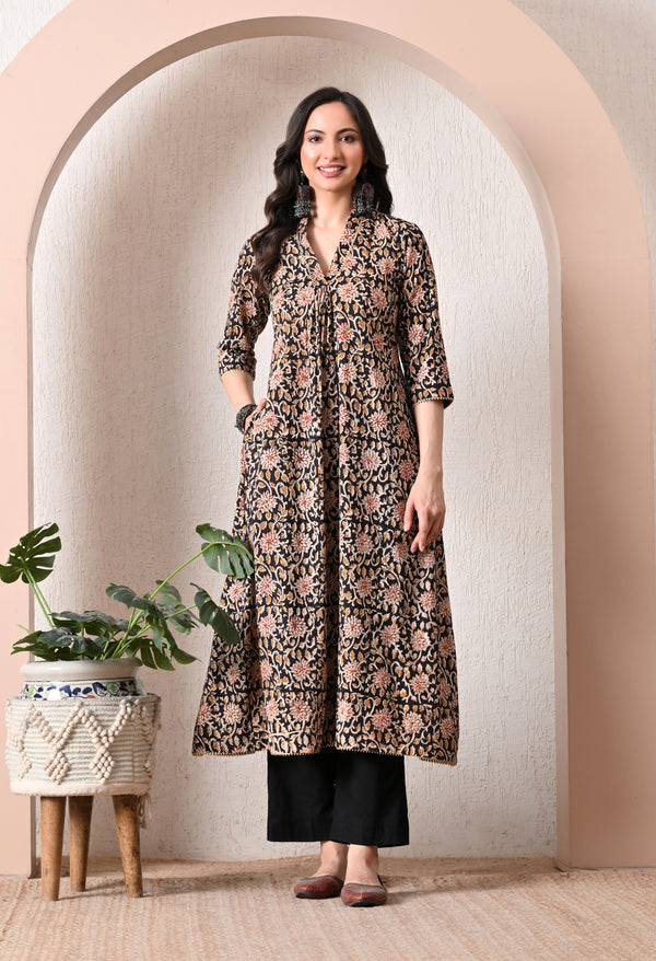 Floral Hand Block Anarkali Kurta