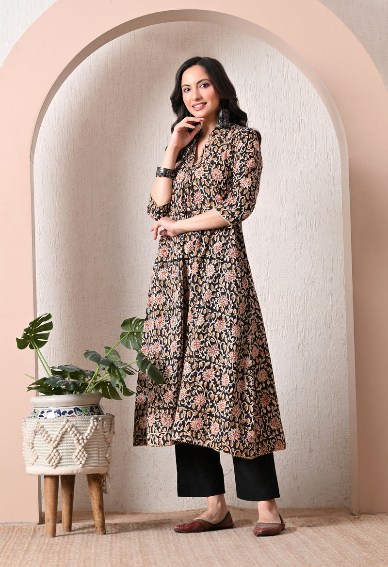 Floral Hand Block Kurta With Pant