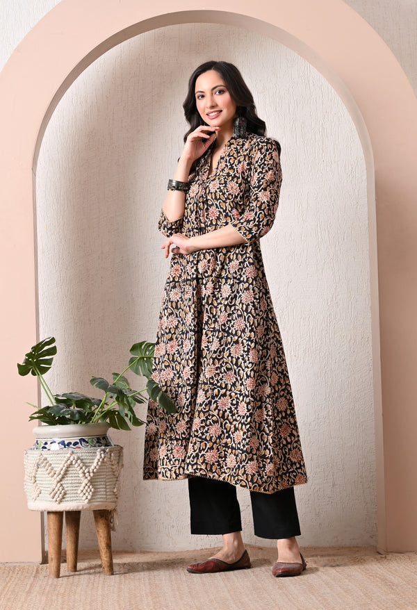 Floral Hand Block Anarkali Kurta
