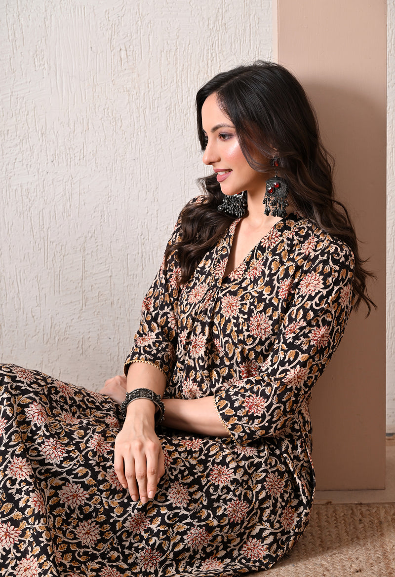 Floral Hand Block Kurta With Pant