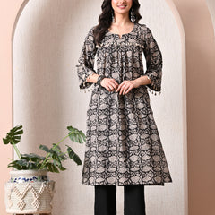 Noir Bloom A-Line Kurta With Pant