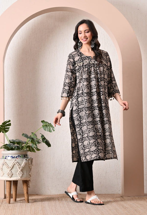 Noir Bloom A-Line Kurta With Pant