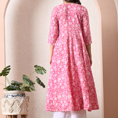 Hand Block Anarkali Kurta With Pant