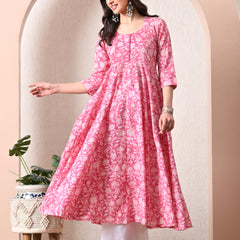 Hand Block Anarkali Kurta With Pant