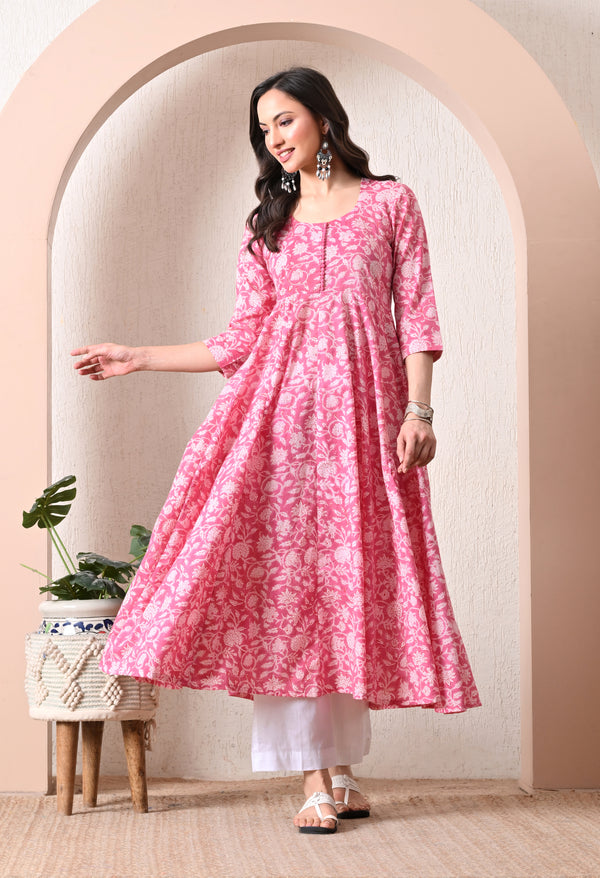 Hand Block Anarkali Kurta