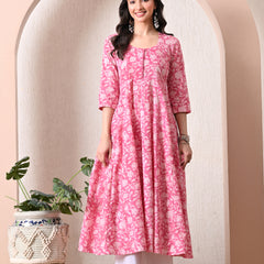 Hand Block Anarkali Kurta With Pant