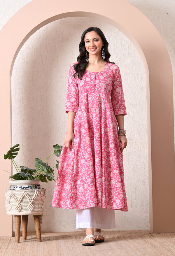 Hand Block Anarkali Kurta