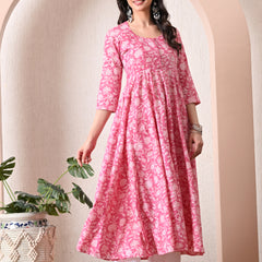 Hand Block Anarkali Kurta With Pant