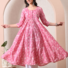 Hand Block Anarkali Kurta With Pant