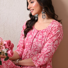 Hand Block Anarkali Kurta With Pant