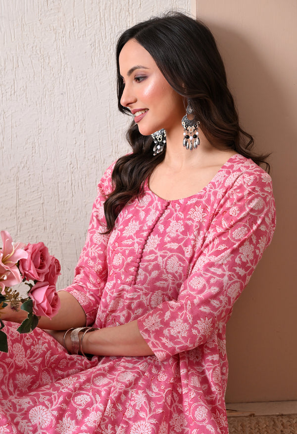 Hand Block Anarkali Kurta