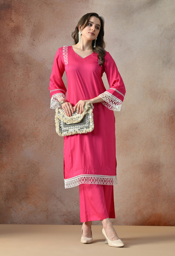 Pink Grace Lace Kurta Set