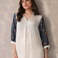Graceful Contrast Sleeve A-Line Kurta