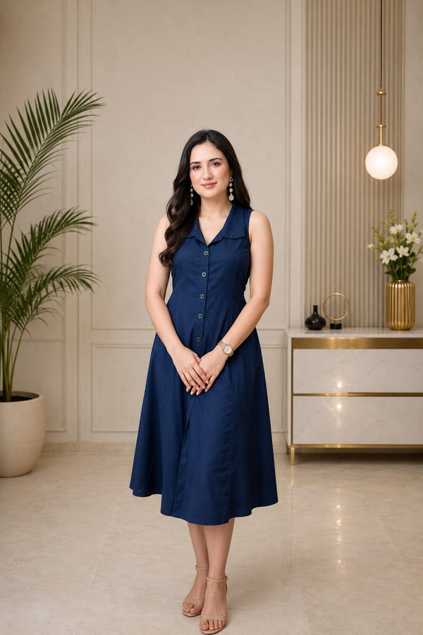Effortlessly Elegant in Navy Blue Dress