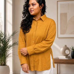 Musterd Yellow Textured Shirt