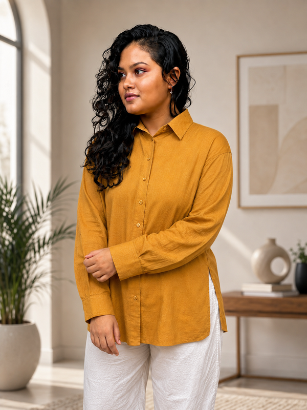 Musterd Yellow Textured Shirt