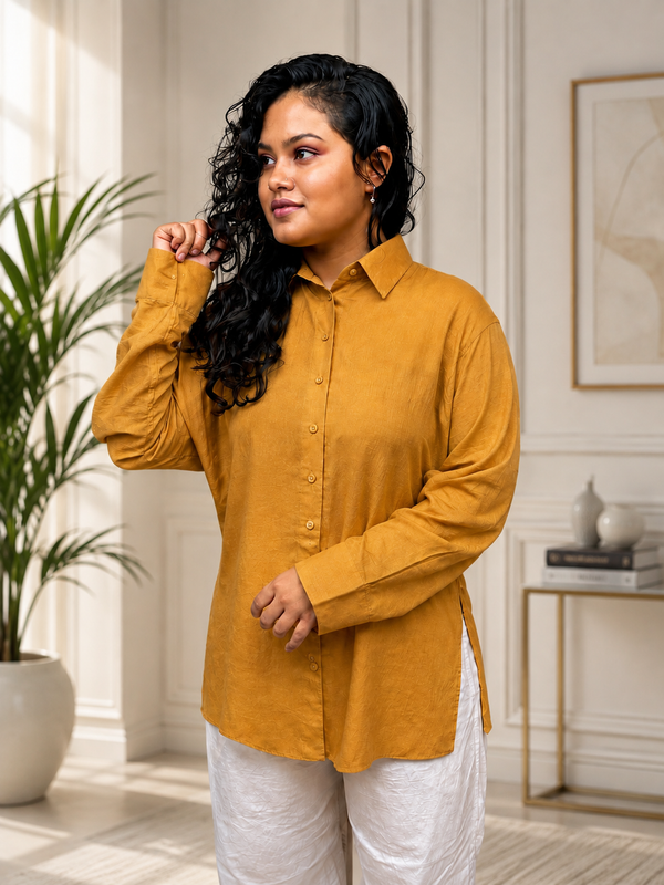 Musterd Yellow Textured Shirt