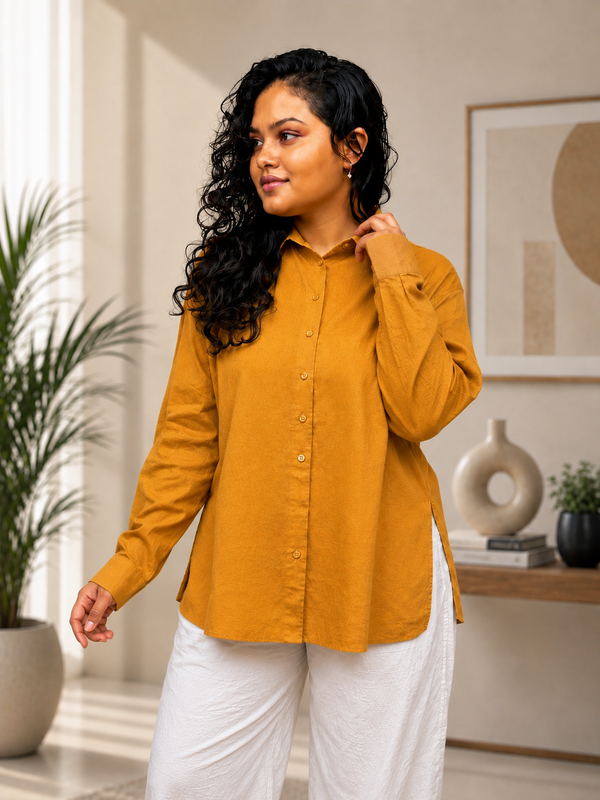 Musterd Yellow Textured Shirt