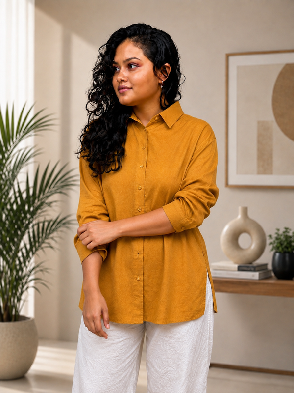 Musterd Yellow Textured Shirt