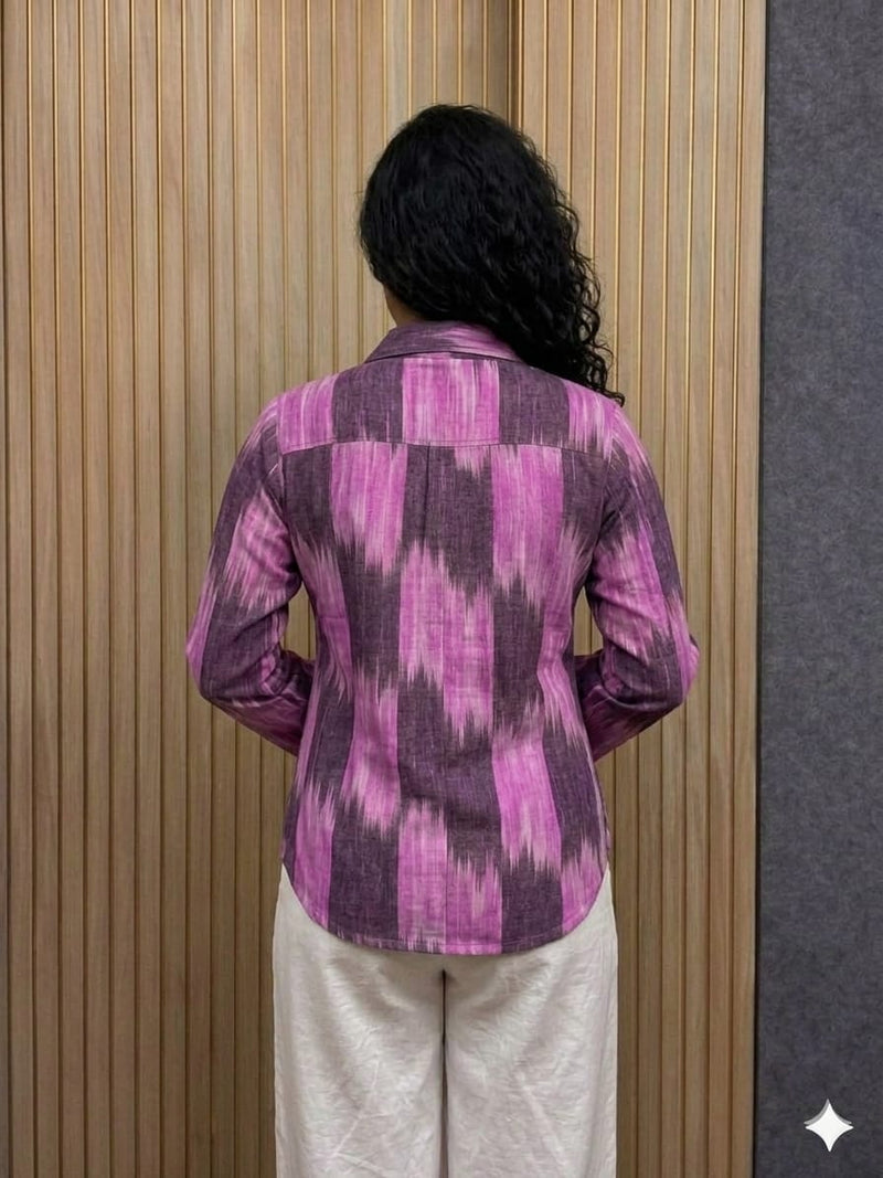 Purple Ikat Print Long-Sleeve Shirt