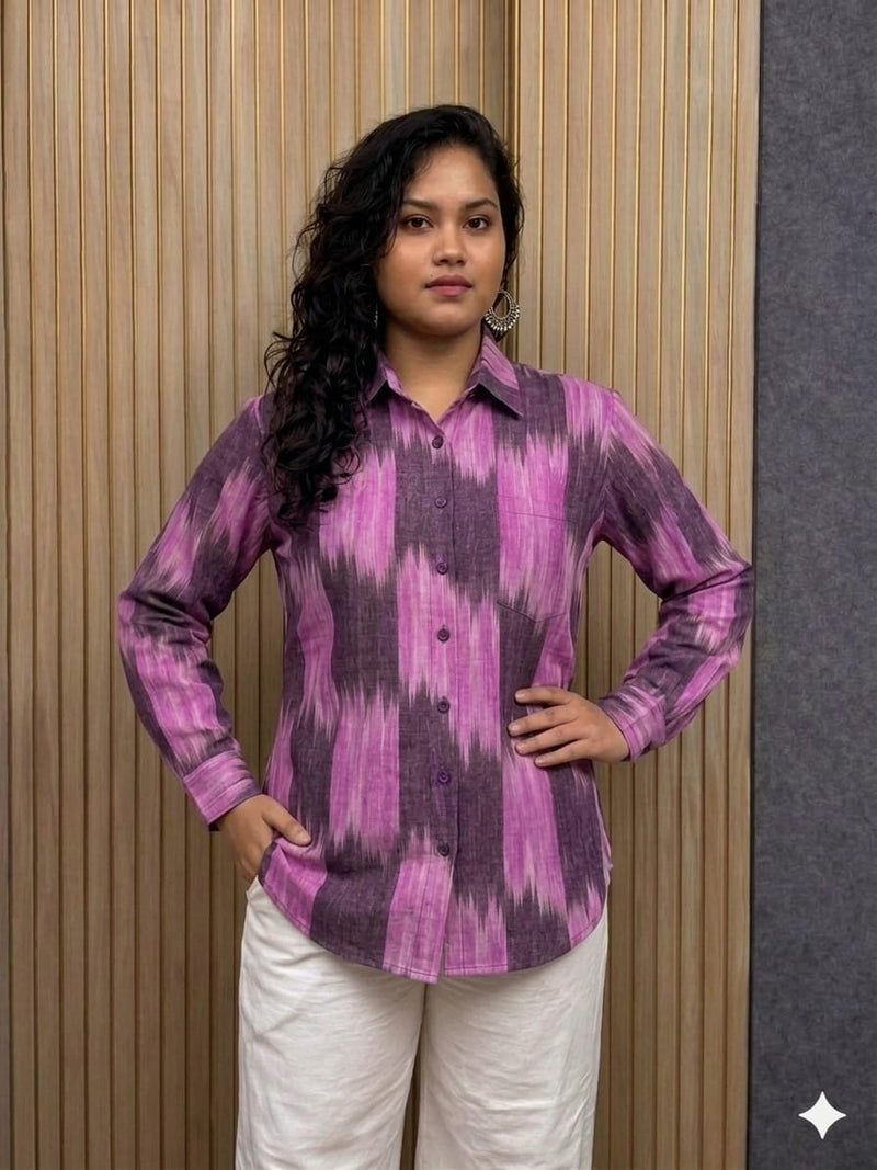 Purple Ikat Print Long-Sleeve Shirt