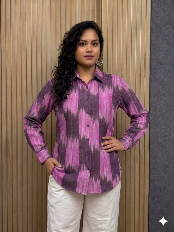 Purple Ikat Print Long-Sleeve Shirt