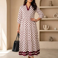 Wine Polka Dot Tiered Dress