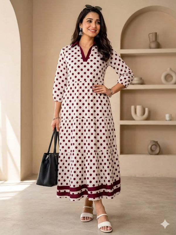Wine Polka Dot Tiered Dress