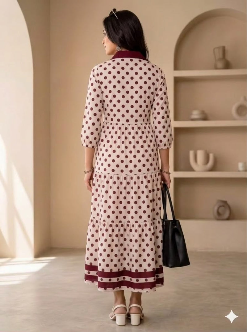 Wine Polka Dot Tiered Dress
