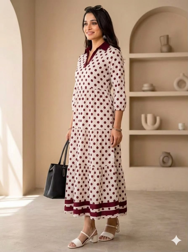 Wine Polka Dot Tiered Dress