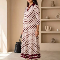 Wine Polka Dot Tiered Dress