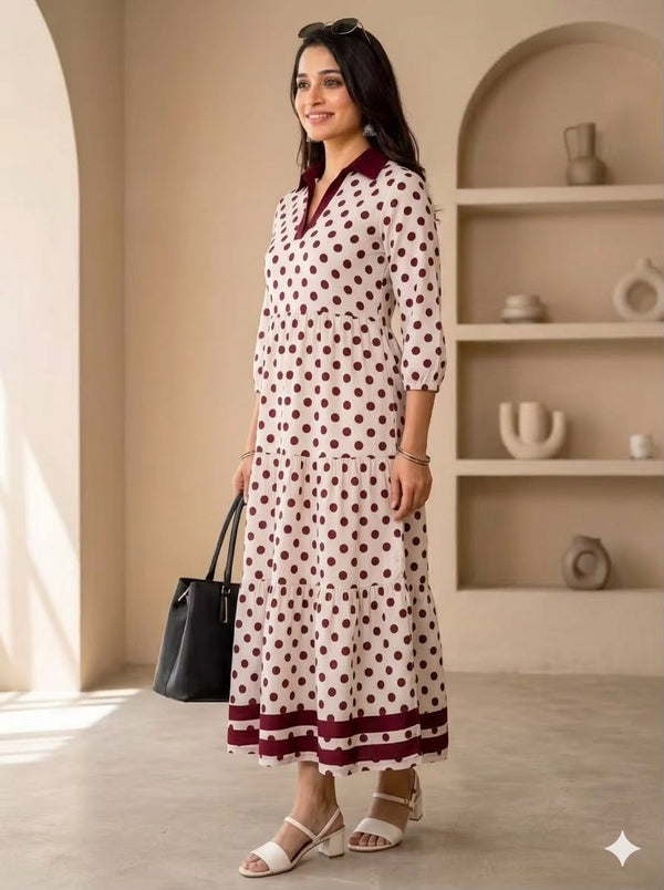 Wine Polka Dot Tiered Dress