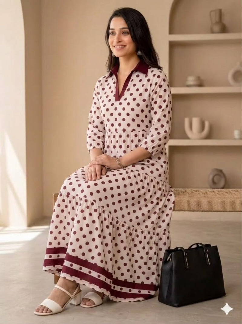 Wine Polka Dot Tiered Dress