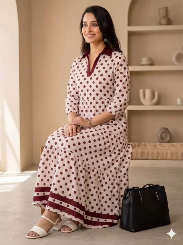 Wine Polka Dot Tiered Dress
