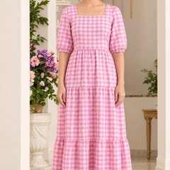Pink Gingham Long Dress