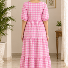 Pink Gingham Long Dress