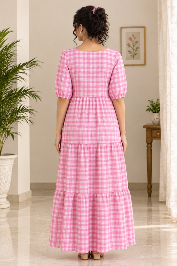 Pink Gingham Long Dress