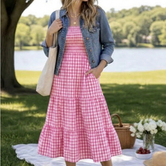 Pink Gingham Long Dress