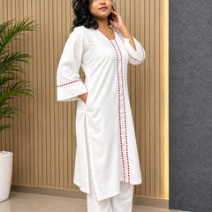 White Glass Cottan Suit With Papin