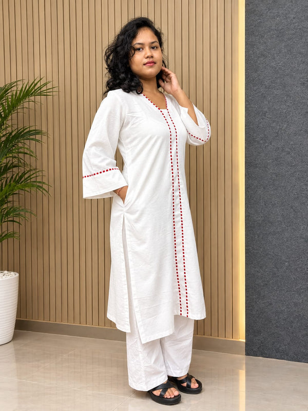 White Glass Cottan Suit With Papin