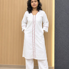 White Glass Cottan Suit With Papin