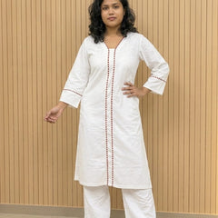 White Glass Cottan Suit With Papin