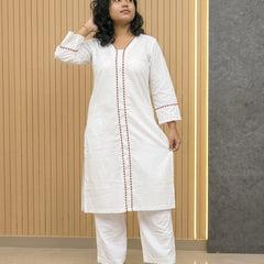 White Glass Cottan Suit With Papin